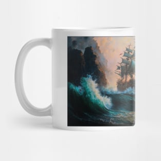 Naval Battle Between Pirate Sailing Ships, Caribbean Seascape #5 Mug